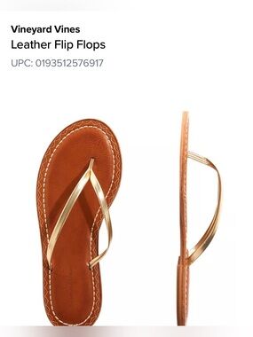 Vineyard Vines Women's faux Leather Flip Flops in Tan with silver Straps size 8